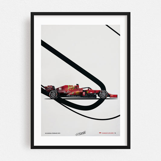 Poster & Bildende Kunst | Formula Essentials | ferrari-sf21-charles-leclerc-poster | Ferrari SF21 Charles Leclerc - Poster