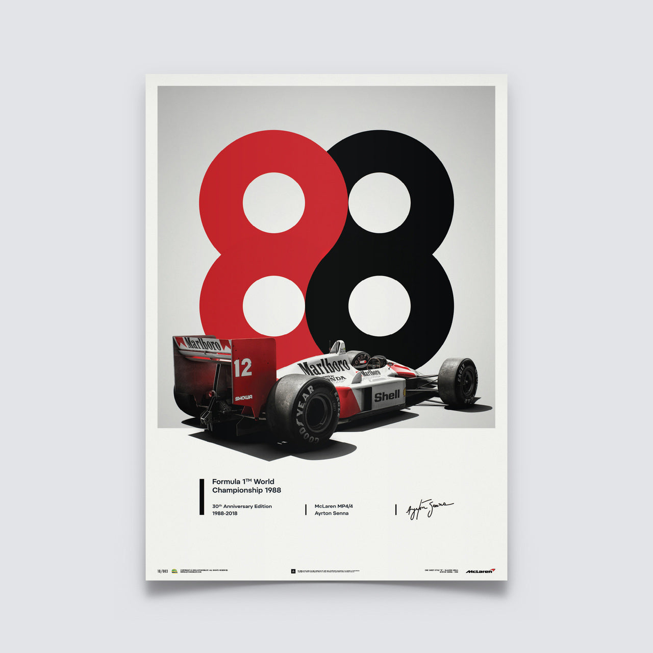 Poster & Bildende Kunst | Formula Essentials | mclaren-mp4-4-1988-ayrton-senna | Mclaren MP4/4 1988 Ayrton Senna